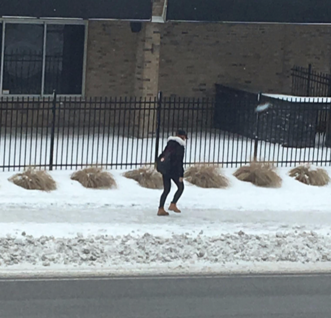 Pedestrian stumbling in snow